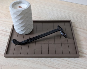 Chocolate Brown Checkerboard Jesmonite Tray, Glossy Finish Catchall Dish