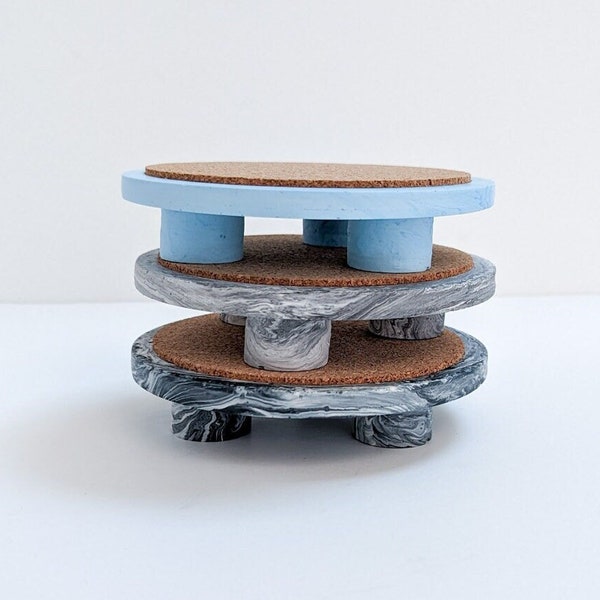 Modern Cork and Resin Candle Platforms. Marbled Candle Pedestal. Hygge Candleholder. Modern Scandi Home Decor. Host Gift.