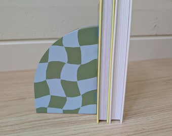 Painted Curvy Checkered Bookend, Modern Maximalist Bookend