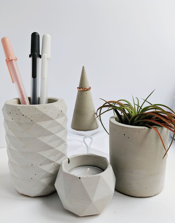 Concrete Desk Organizer Set Gifts For Men Minimal Desk Etsy