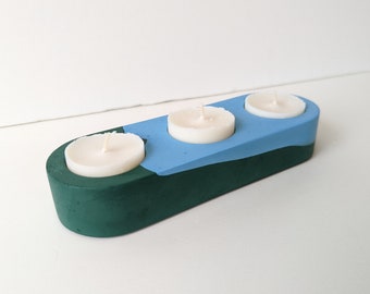 Bright Blue & Dark Green Tealight Trio Candleholder, Colorful Candle Holder, Sustainable Candleholder