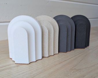 Minimalist Concrete Arched Bookend, Modern Stone Bookends, Neutral Bookend Set