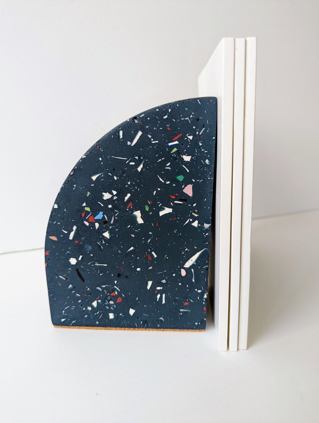 Navy Terrazzo Curve Bookends, Modern Terrazzo Bookends, Colorful