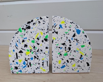 Multicolor Neon Eco-Friendly Terrazzo Bookends, Colorful Bookends, Maximalist Shelf Decor