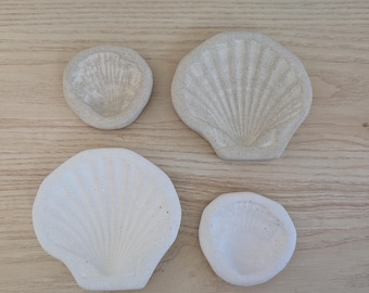 Concrete Scallop Shell Jewelry Dish, Minimalist Beach Catchall, Stone Texture Decor