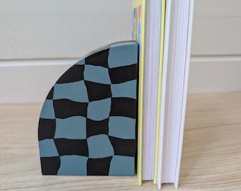 Curvy Checkered Bookend, Modern Maximalist Bookend