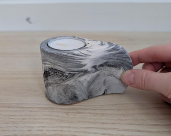 Marbled Jesmonite Candle Holder, Minimalist Votive Tealight Holder, Hygge Home Accent
