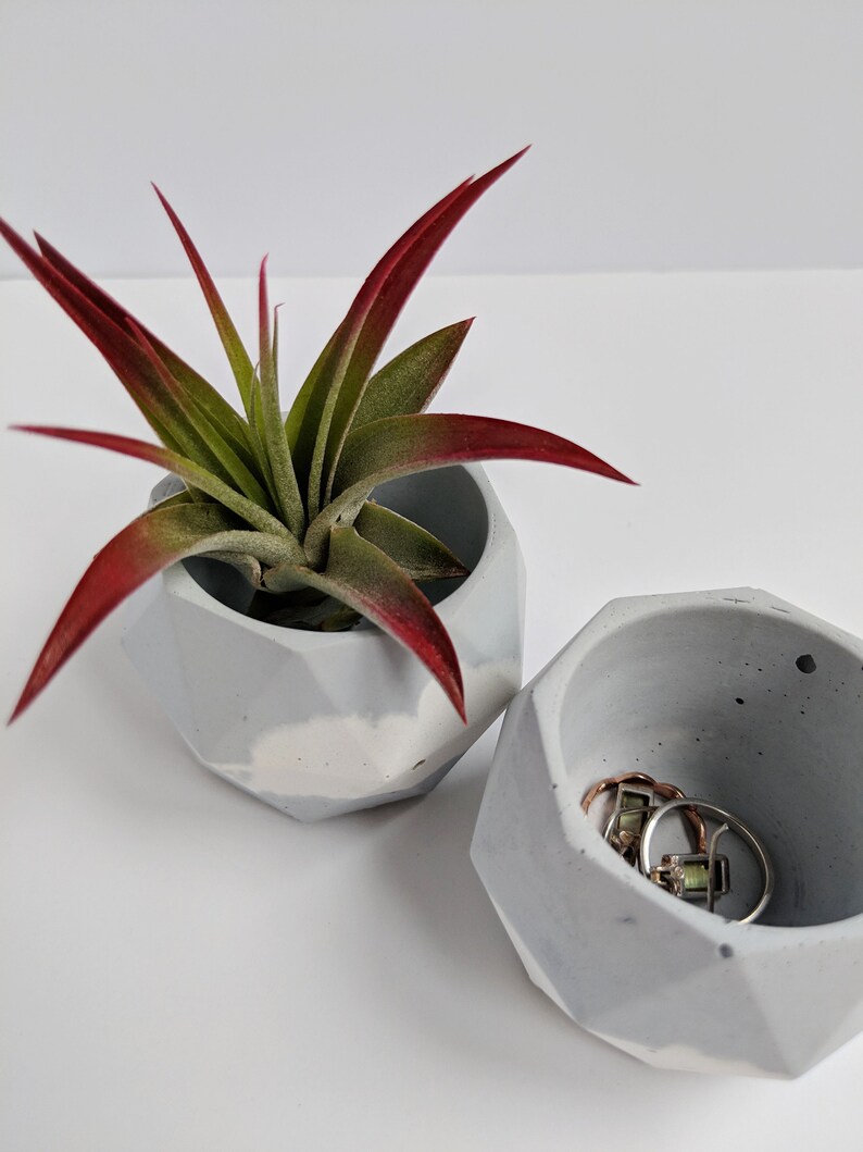 Minimalist Home Decor. Custom Concrete Dish Blue Marbled Tealight Concrete Candle Holder Air Plant Display Concrete Mini Planter