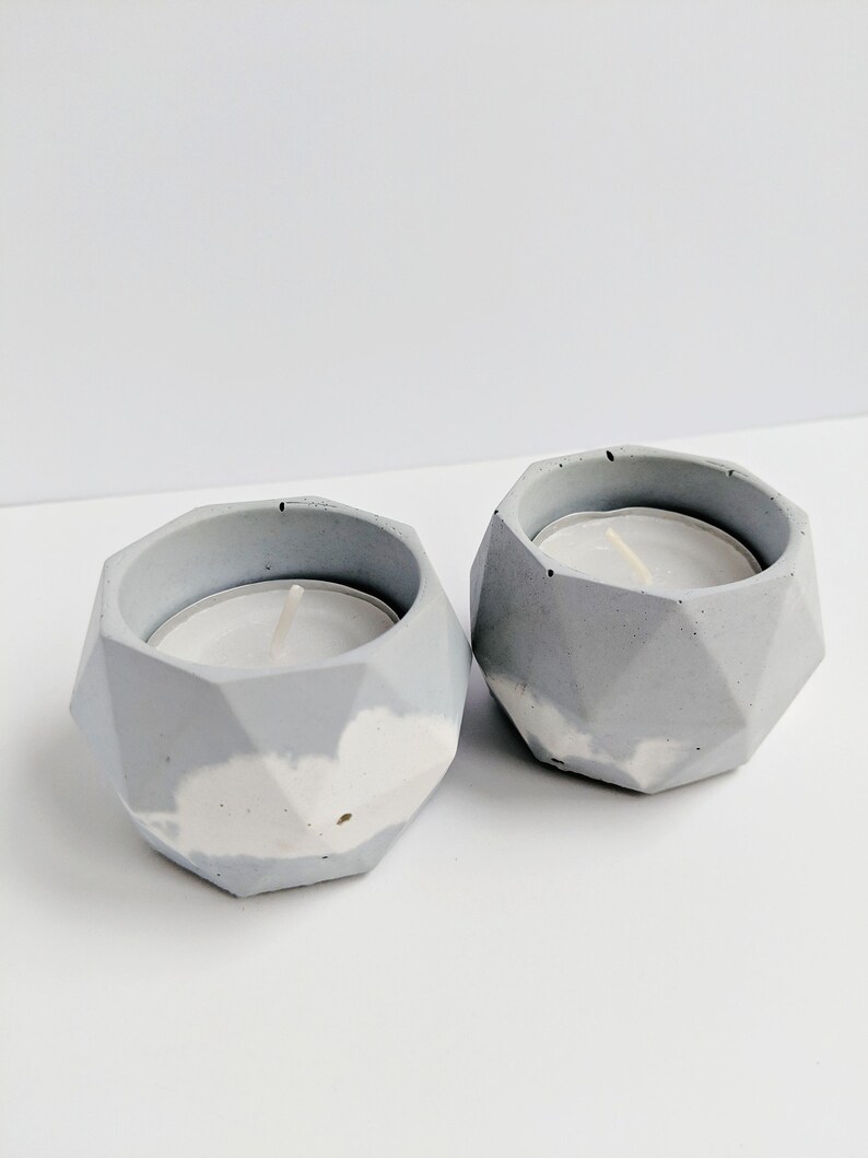 Minimalist Home Decor. Custom Concrete Dish Blue Marbled Tealight Concrete Candle Holder Air Plant Display Concrete Mini Planter