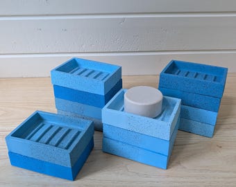 Blue Stone Concrete Soap Dish, Waterproof Drainage Tray, Modern Bathroom Decor