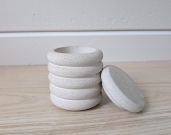 Concrete Lidded Jar, Modern Desk Organizer, Scalloped Bathroom Catchall Jar