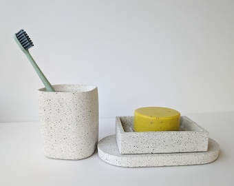 Self-Draining Concrete Soap Dish, Minimalist Stone Tray, Modern Bathroom Accessory