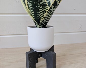 Black and White Marbled Plant Stand, Neutral Plant Riser, Indoor Pedestal