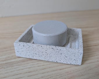 Modern Concrete Soap Dish, Minimalist Stone Texture, Waterproof Drainage Tray
