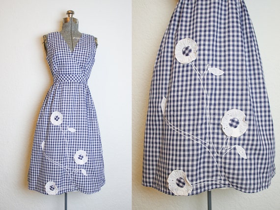 1980's Does 1950's Blue and White Gingham Swirl Da