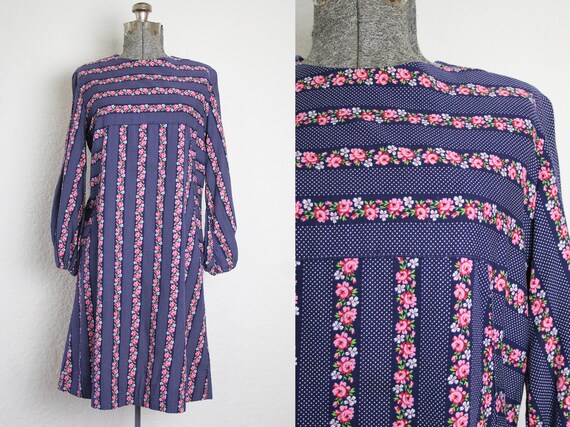 1960's Rose Print Tent Dress / Size Medium