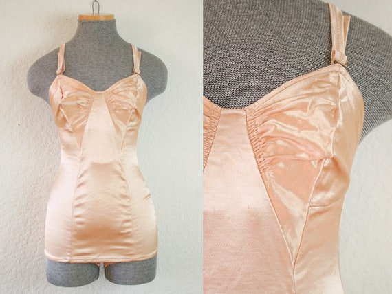 1940's Rose Gold Maillot Style Swim Suit / Size Sm