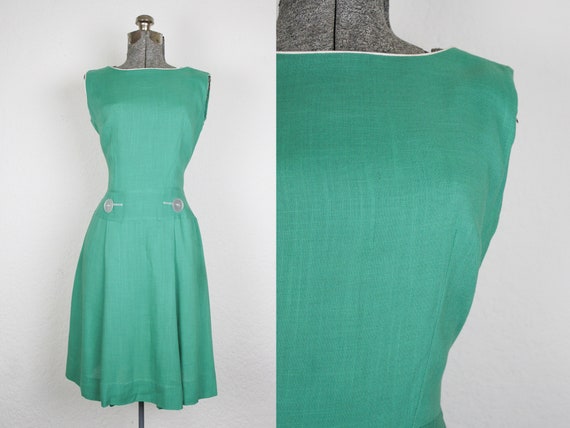 1960's Cotton Green Mod Scooter Dress / Size Small