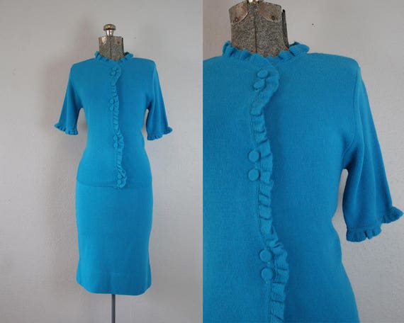 1950's Blue Knit Two Piece Set / Size Small