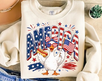 America Goose PNG, Cottagecore Floral USA Goose Png, Trendy 4th of July Sublimation Design, Patriotic Hot Dog Design, Cottagecore Goose PNG