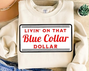 Blue Collar Sublimation Design, Patriotic Blue Collar PNG, Western Cowboy Graphic Design, Country Rodeo Png, Living On That Blue Collar Png