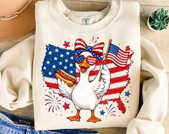 Cottagecore Floral USA Goose Png, Patriotic Hot Dog Design, Independence Day Png, 4th Of July Shirt Png, Cute American Goose Lover Shirt