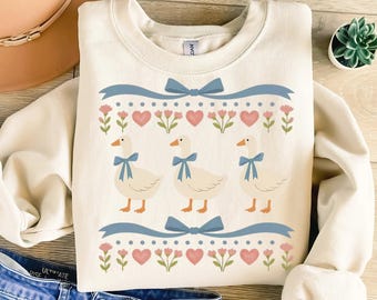Vintage Blue Ribbon Goose Png, Retro Goose Sublimation, Trendy Cute Goose Png, Cute 1980s Groovy Aesthetic Clipart, Retro Groovy Png