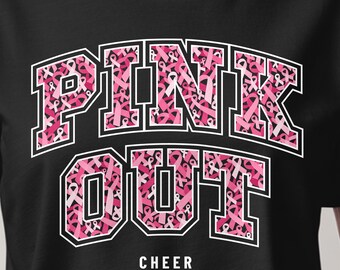 Pink Out Cheer PNG, Breast Cancer Awareness Ribbon Design, Cheer Team Spirit Sublimation, Light and Dark Shirt Files
