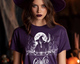 Go Wild Witches PNG: Witch DJ Halloween Design for Dark Garments