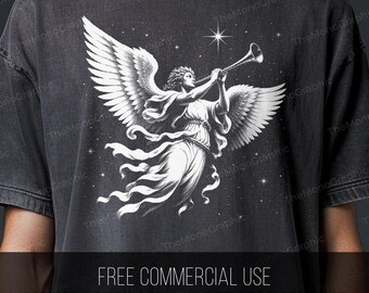 Herald Angel PNG Christmas Design, Vintage Starry Night Angel (Digital Download)