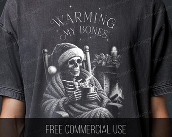 Warming My Bones Skeleton Cocoa Fireplace PNG (Digital Download)