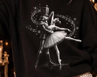 Nutcracker Ballet PNG | Ballerina & Musical Notes | White Christmas Design for Dark Shirts