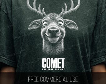 Comet Clueless Reindeer PNG, Funny Christmas DTF Sublimation File (Digital Download)