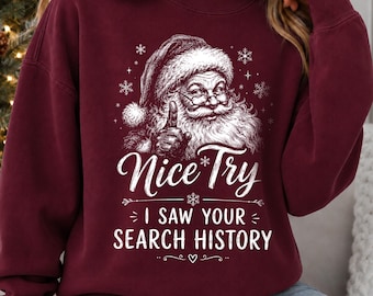 Santa Search History PNG | Funny Christmas Humor DTF Transfer (White Ink)