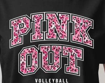 Pink Out Volleyball PNG, Breast Cancer Awareness Ribbon Design, Volleyball Team Spirit Sublimation, Light and Dark Shirt Files