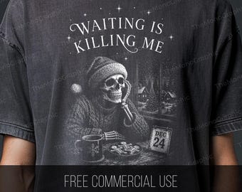 Christmas Skeleton PNG, Spooky Cozy Holiday Shirt Design (Digital Download)