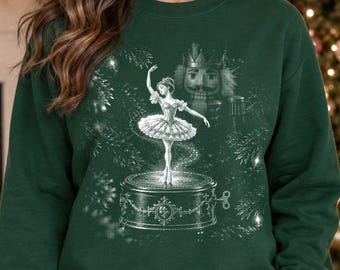 Ballerina Music Box Nutcracker Ballet Christmas PNG (White Ink Sublimation)
