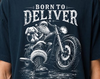 Biker Santa PNG | Vintage Motorcycle Christmas Design (DTF Transfer)