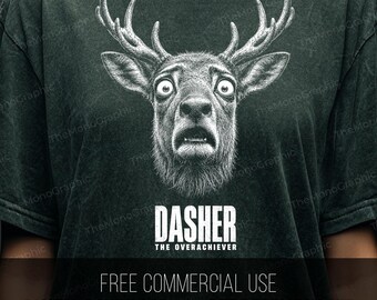 Dasher Overachiever Reindeer PNG, Funny Stressed Christmas Graphic (Digital Download)