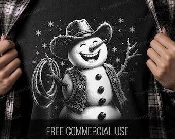 Cowboy Snowman Christmas PNG, Western Lasso Hat Design (Digital Download)