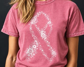 Floral Cancer Awareness Ribbon PNG, White Botanical Outline, Transparent Shirt Design