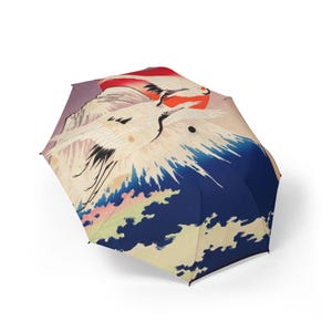 Guarda-chuva japonês Ukiyo-e, com desenho do Monte Fuji e do Grou, guarda-chuva dobrável de arte japonesa, presente vintage do Japão, design de Sol Vermelho