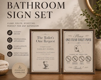 Juego de letreros para baño / Decoración de pared para baño / Letrero de "Solo papel higiénico en el inodoro" / Normas para el baño de invitados / Letrero para baño en Airbnb, oficina y negocios