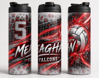 Vaso deportivo de voleibol personalizado, con nombre, número y colores del equipo, tapa deportiva de 20 oz.