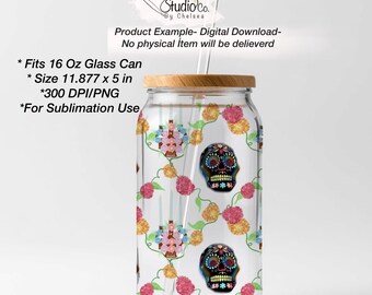 Dia de los Muertos Ofrenda Seamless Pattern | 16 Oz Libbey Glass Can Wrap | Mexican Sublimation Design | Digital PNG