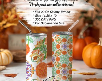 Cempasúchil 20 Oz Skinny Tumbler Wrap PNG | Marigold Floral Sublimation Design | Día de los Muertos Digital Download