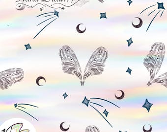 Butterfly Seamless Pattern | Moon Stars Digital Paper | Hand Drawn Pattern PNG