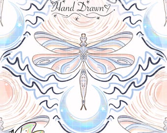 Dragonfly Seamless Pattern | Hand Drawn Digital Paper | 12x12 Repeat Tile | Nature Surface Pattern | PNG