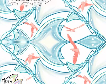 Coastal Seamless Pattern PNG | Ocean Wave Digital Paper | Beach Repeat Pattern | Fabric & POD Design
