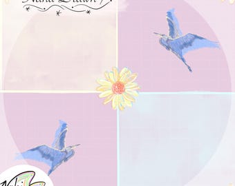 Bird Seamless Pattern | Hand Drawn Nature Digital Paper | Checkered Background Design | PNG Download